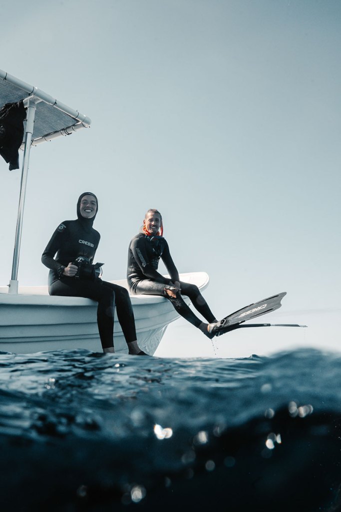 Felipe and Victoria aboard an expedition boat in Magdalena Bay