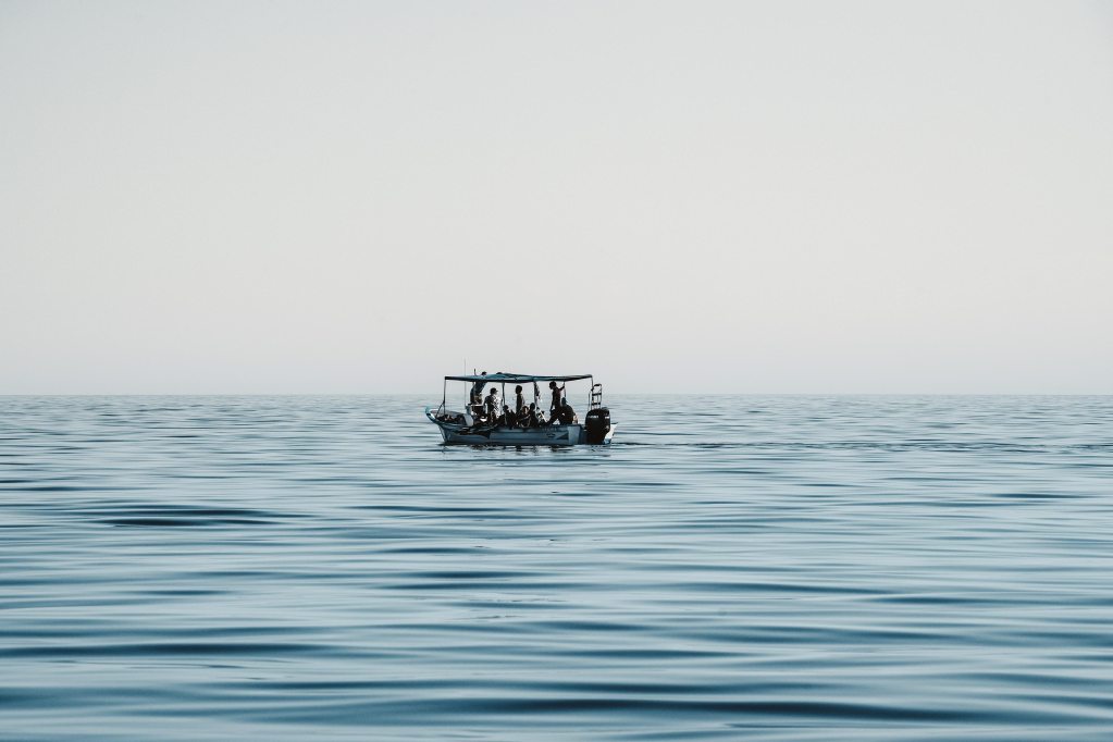 Ocean safari boat on calm water in the Sea of Cortez near La Ventana